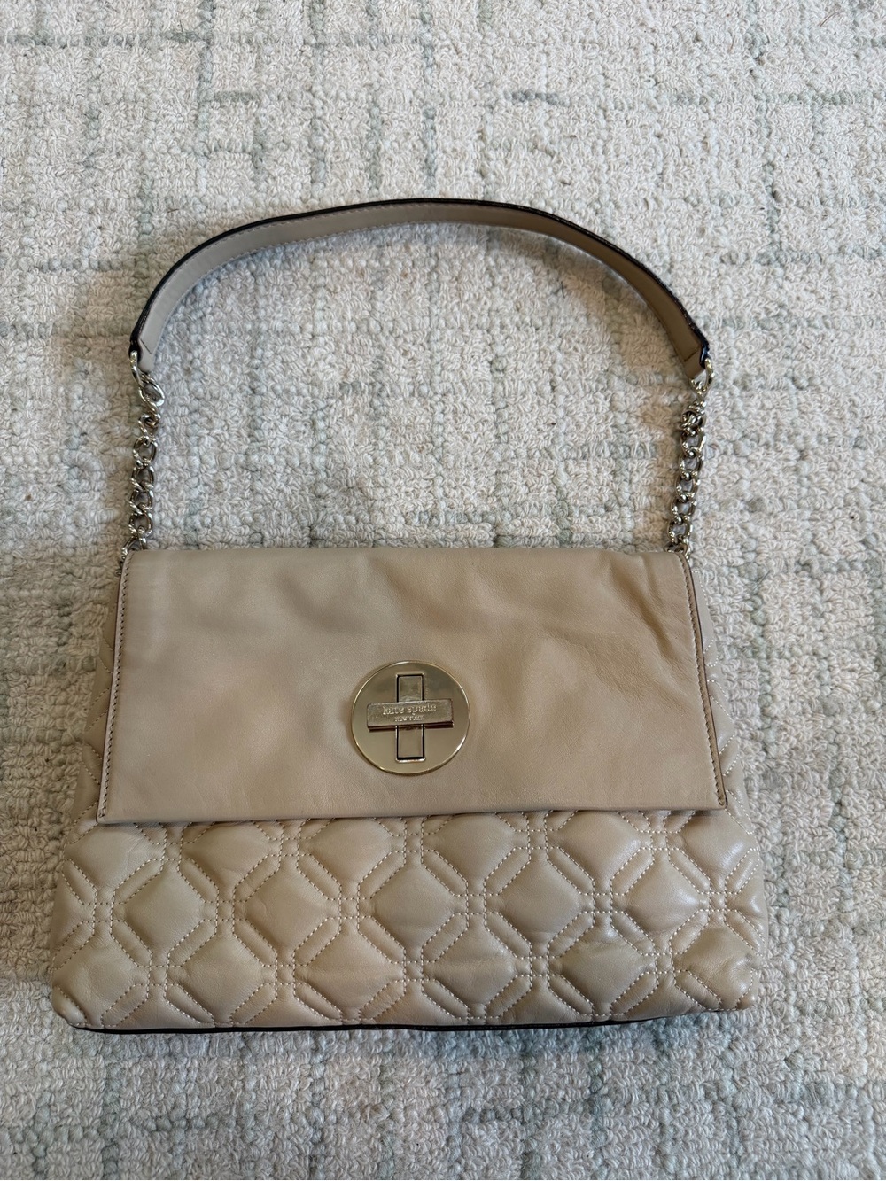 kate spade Quilted Beige Leather Shoulder Bag with Chain Strap